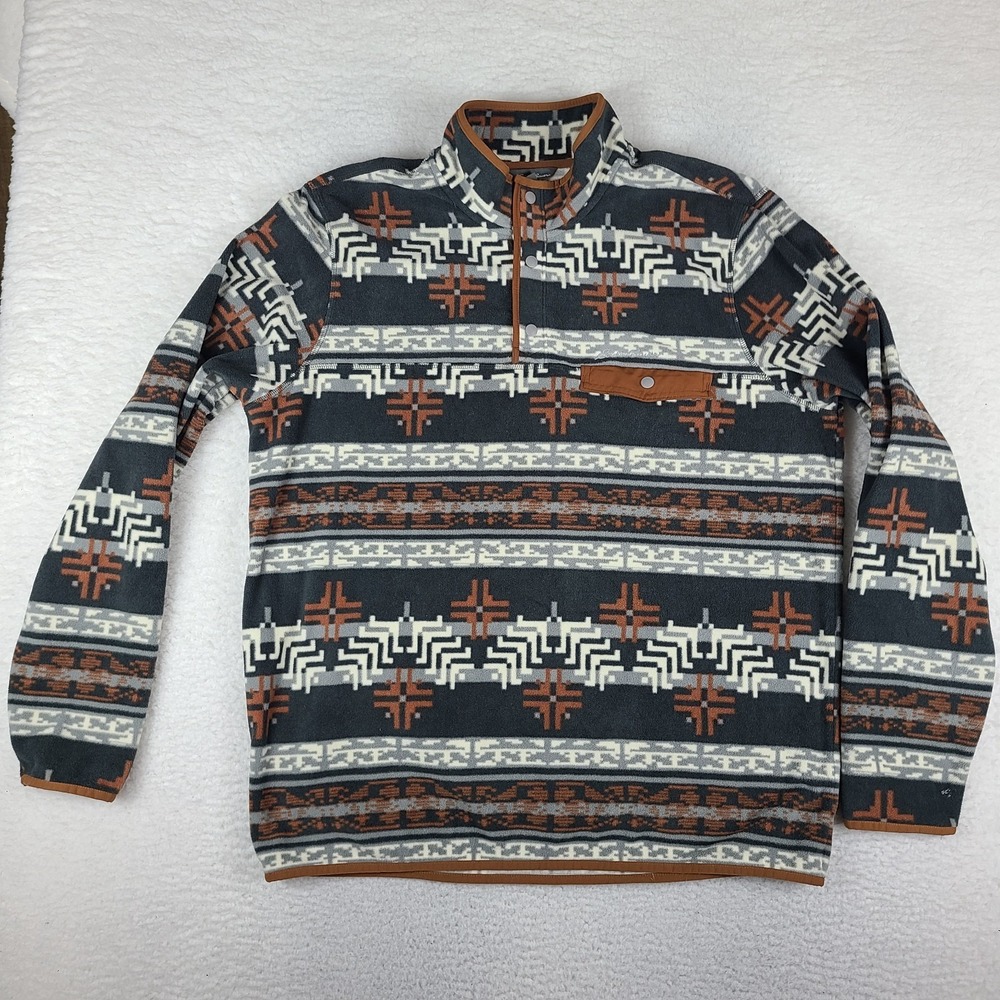 Eddie Bauer Sweater Mens TXL XL Tall Black Brown Aztec Fleece Snap Button